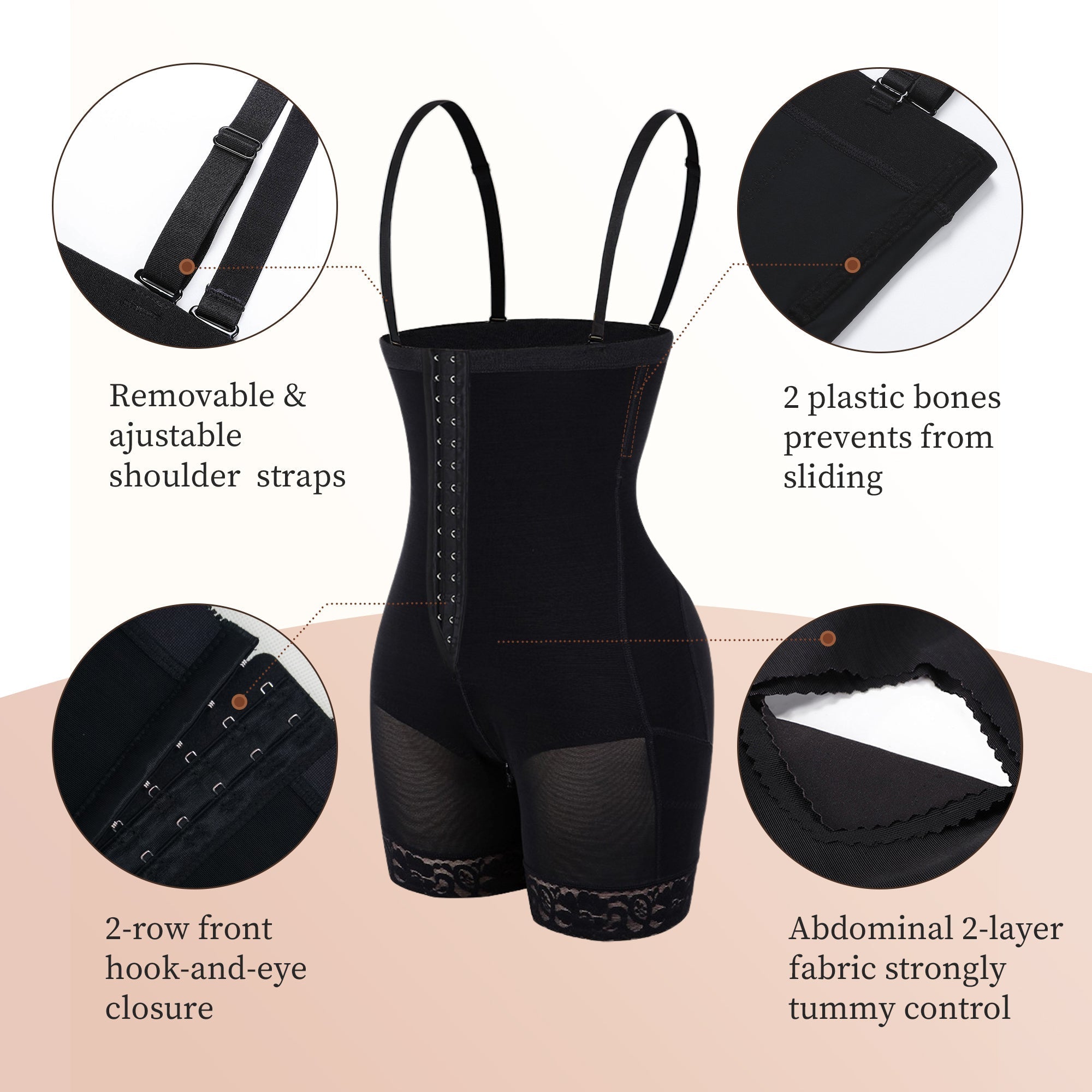 YIANNA Fajas Colombianas Shapewear for Women Tummy Control Body Shaper Butt Lifter with Zipper Crotch