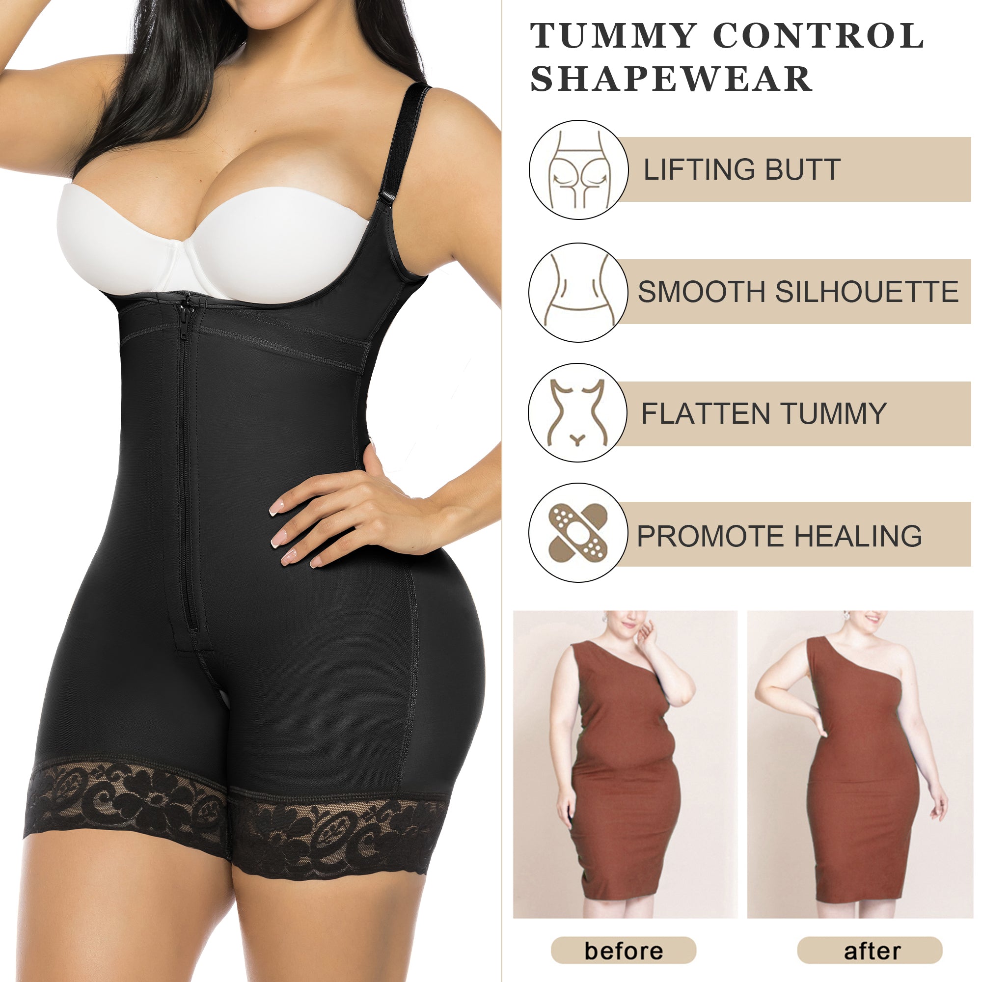 YIANNA Fajas Colombianas Shapewear for Women Postpartum Tummy Control Body Shaper Butt Lifter Bodysuit